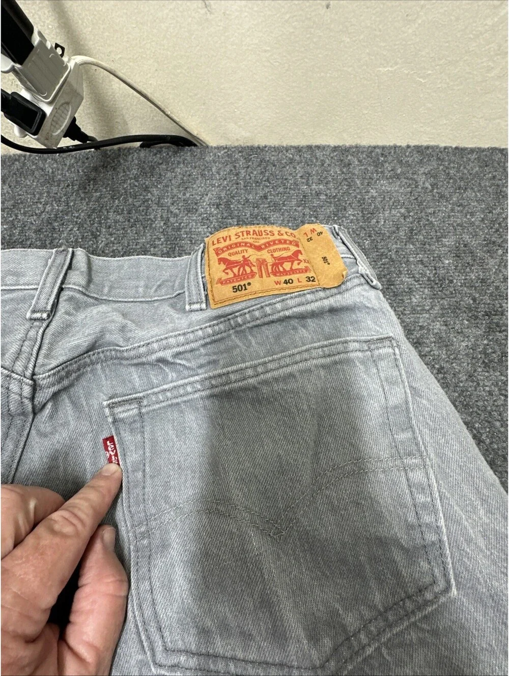 LEVIS 501 Jeans 40x32 Gray Light Wash Button Fly Denim Pants Straight Western